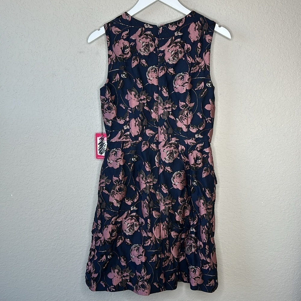 NWT‎ Vince Camuto Navy Floral Jacquard Ruffle Cocktail Dress Size 4 - Picture 5 of 14